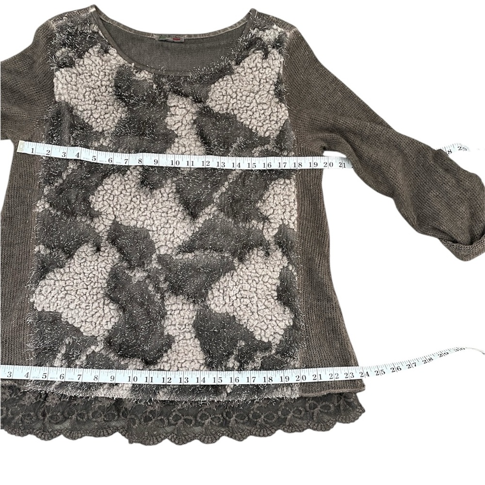 No Brand Made in Italy Dark Taupe Mix Fibers Arty Layered Pullover Sweater M EUC - Picture 10 of 12